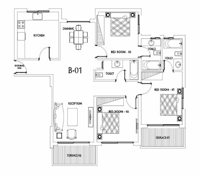 173M%C2%B2 F Floor 3 Bedroom B01 Royal Residence 4