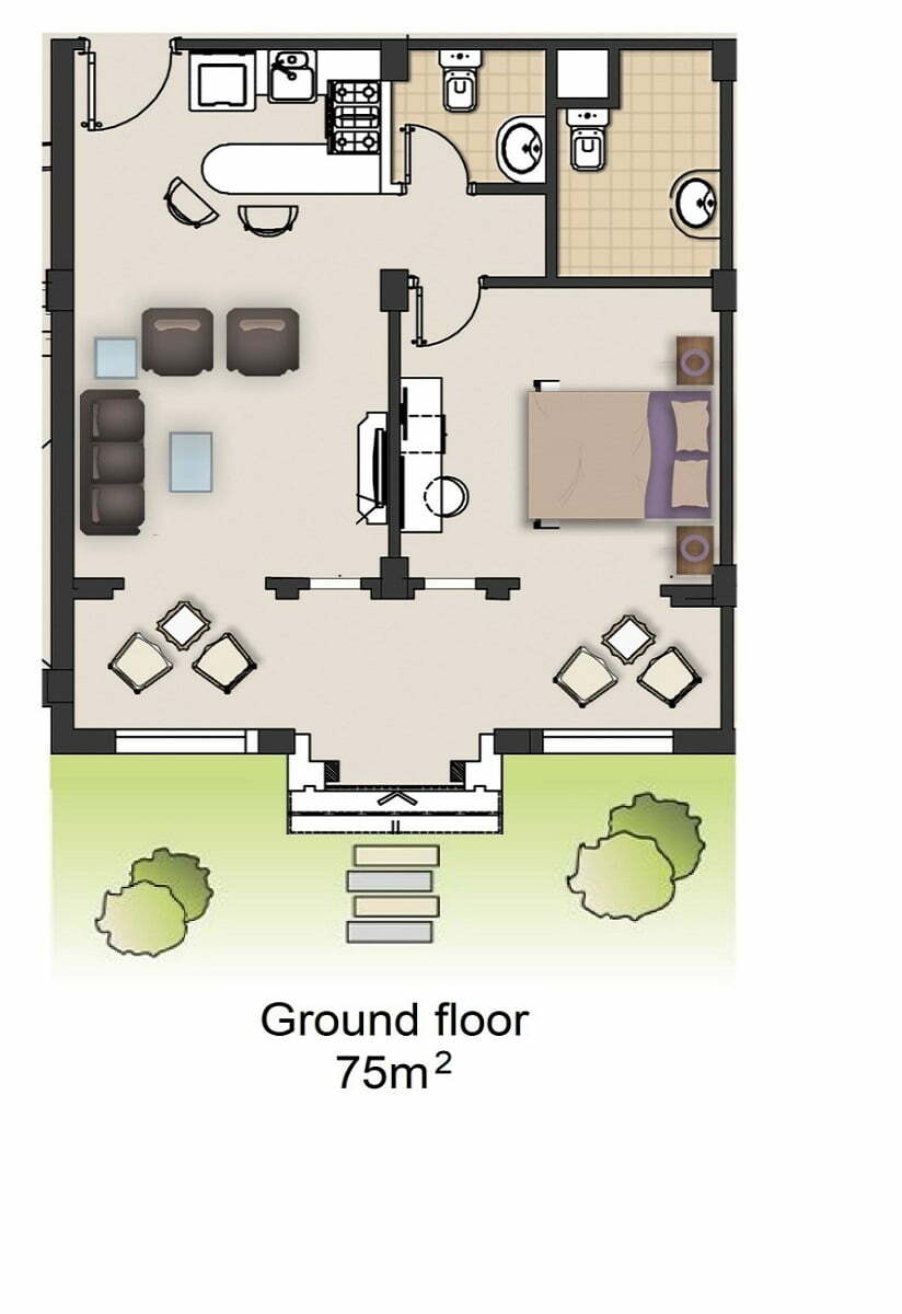 75M² One Bedroom Ground Floor Naama Town Residence